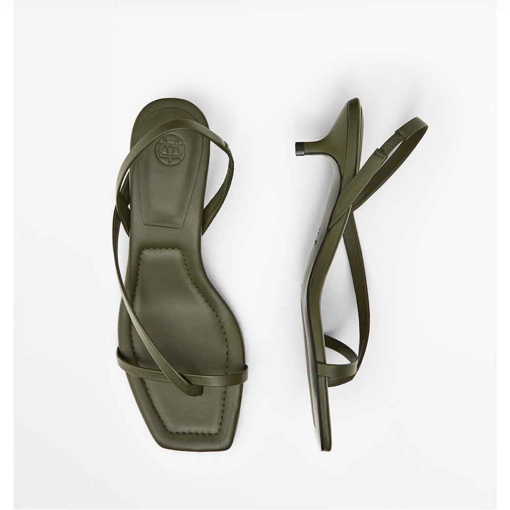 Massimo Dutti Khaki asymmetric strap heeled sandals. Size 8 (European 39)